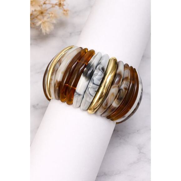 Unknown Jewelry - Chunky Resin Bangle Stack | Neutral Tortoise + Marble Mix